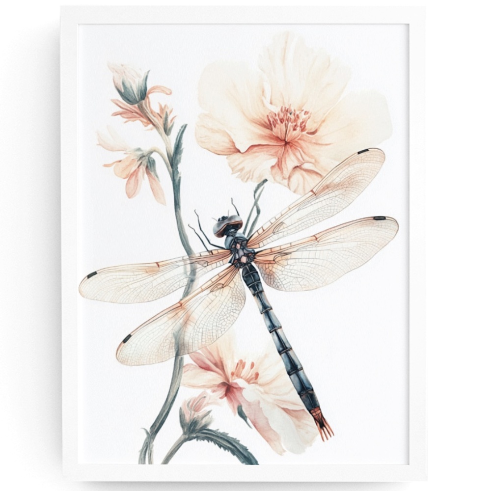 Watercolor Dragonfly Wall Art Illustration Print Poster Unframed